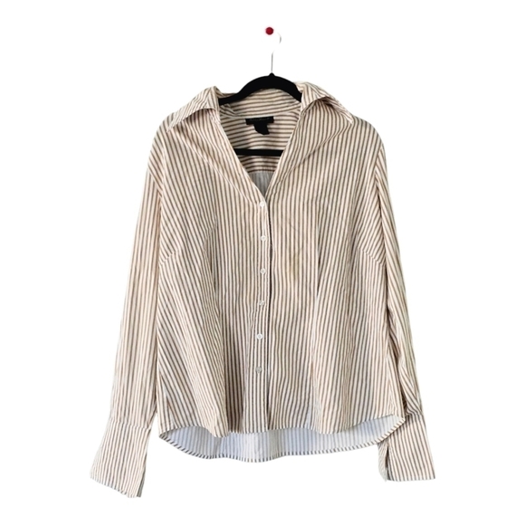 Ashely Stewart Shirt Womens 2XL Brown White Button Up Bell Sleeves Striped - Picture 1 of 10